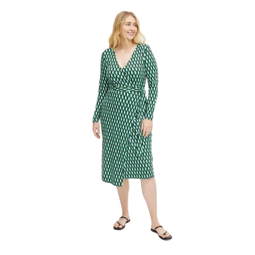 DVF for Target - long sleeve midi arrow geo green wrap dress